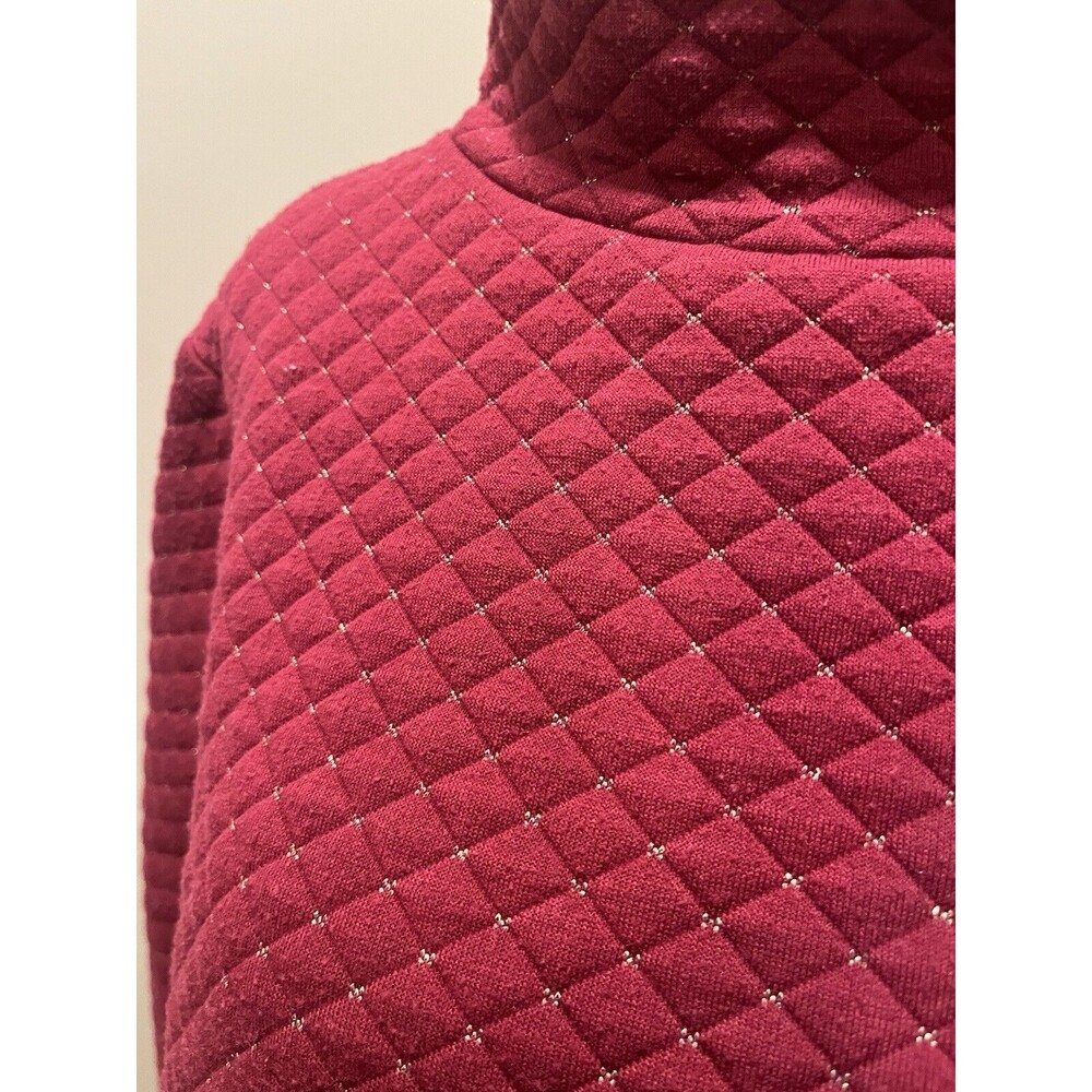 Crown & Ivy Quilted Pullover Mock Turtleneck, Red w Gold Stitch Size L - Picture 3 of 10